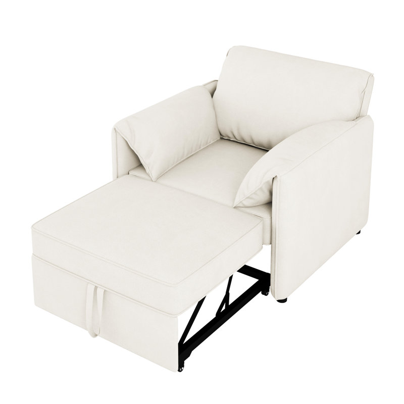 Lit gigogne convertible 3 en 1, réglable, coussins, lin haut de gamme, fauteuil-lit à structure en bois, structure blanche et en métal, idéal pour un appartement