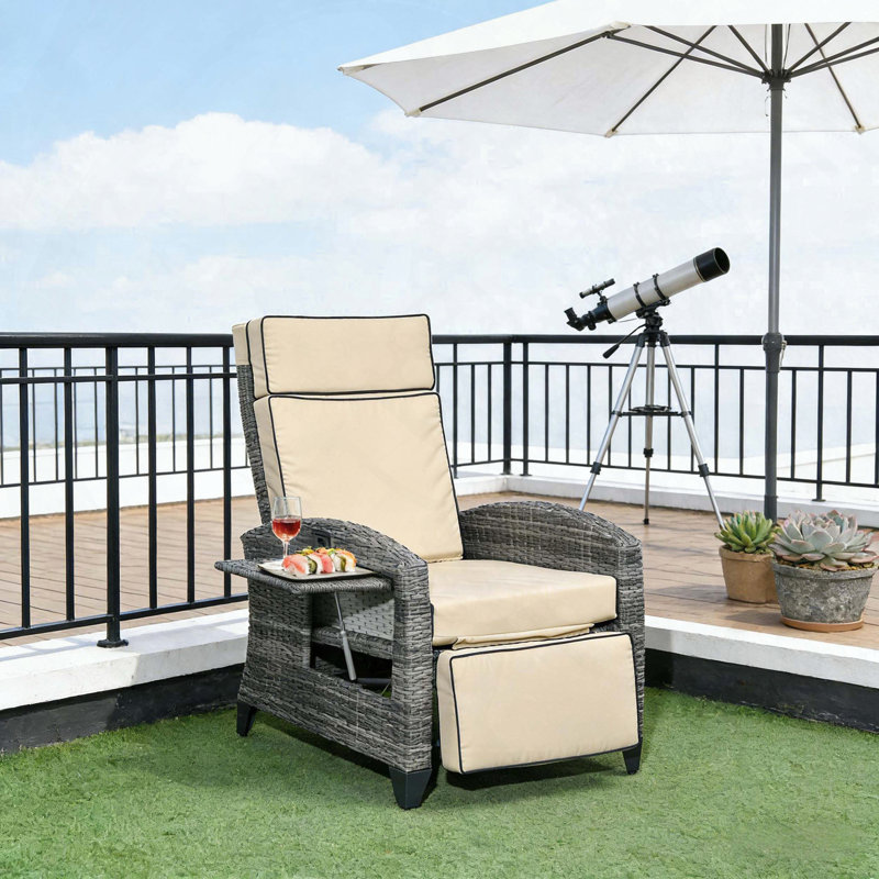 Chaise de patio inclinable avec repose-pieds et plateau escamotable (kaki), Kaki