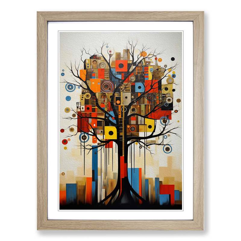 Oak Tree Constructivism - Single Picture Frame Print on Wood, Oak, 34cm H x 25cm W x 2cm D