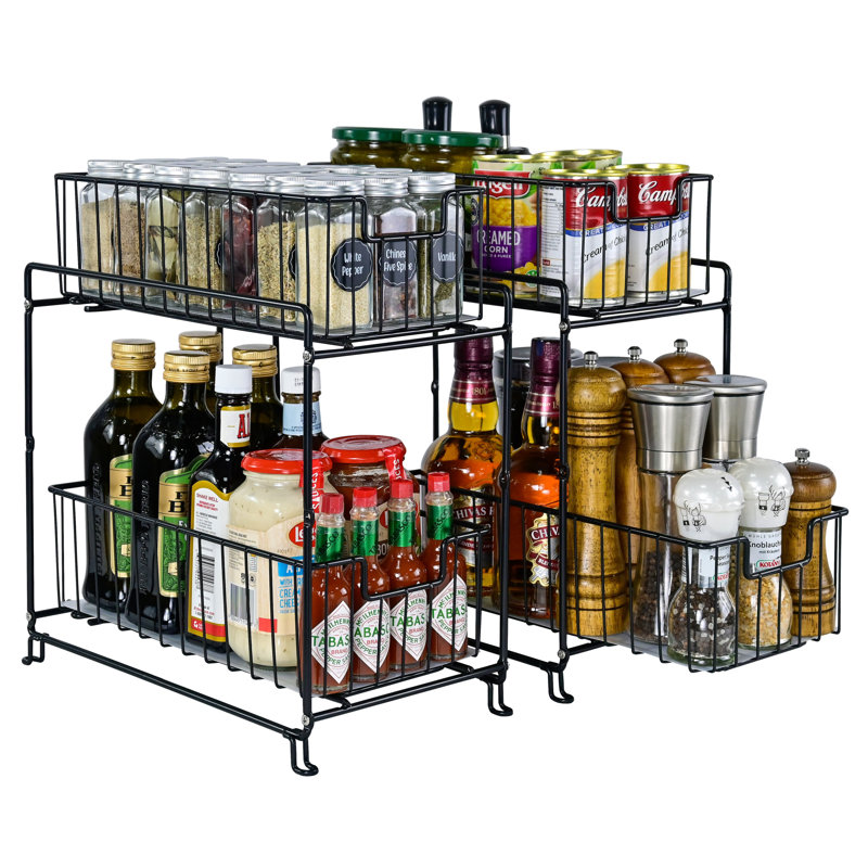 Stackable 2-Tier Under Sink Cabinet Organizer Sliding Drawer for Pantry, Kitchen, Pack of 2, Black