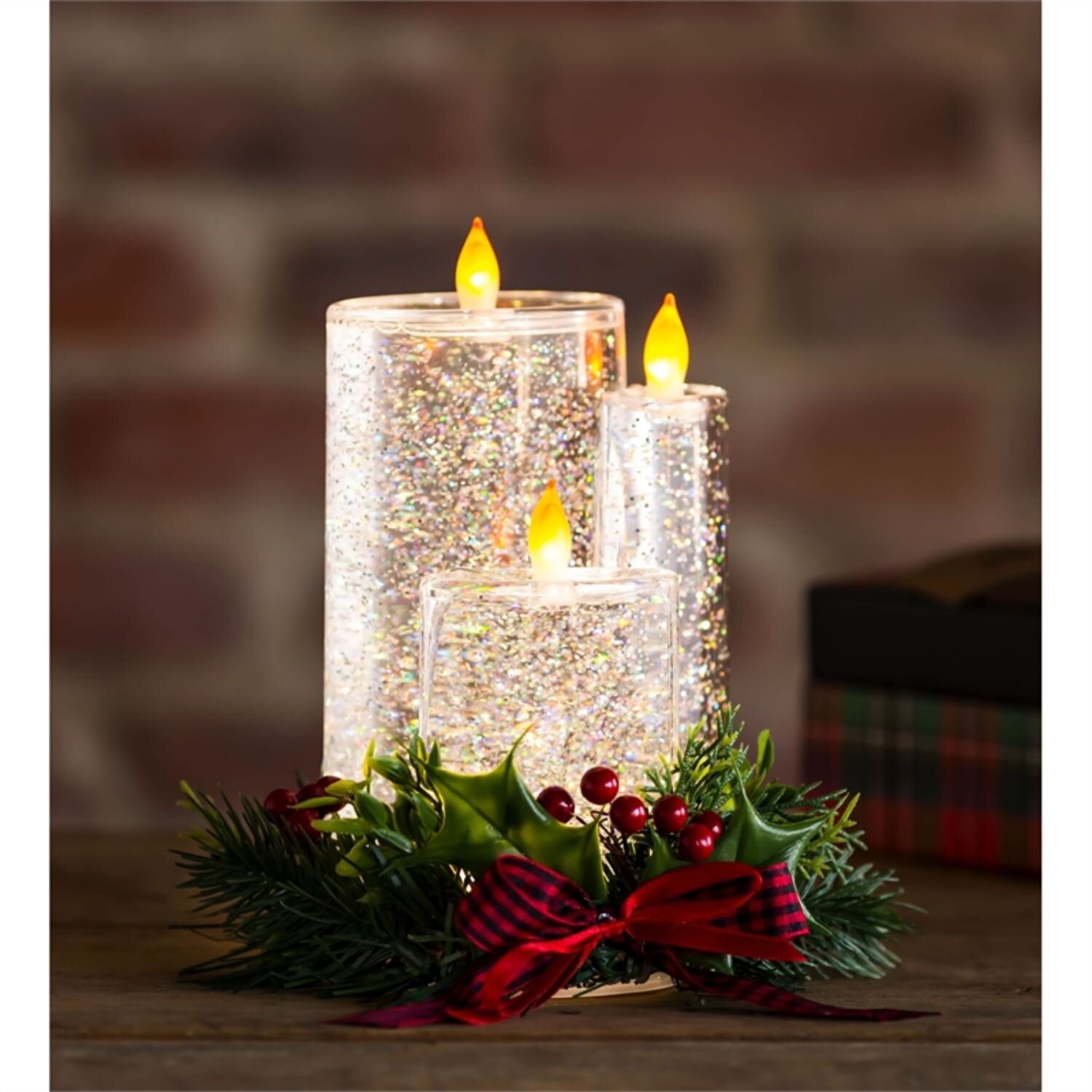 Holiday Glitter Pillar Candles