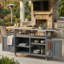 Îlot de cuisine extérieur pliable avec roues verrouillables, armoire de rangement et porte-serviettes pour patio, jardin, gris