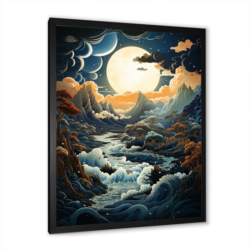 " Fantasy Oceanic Dreamscape ", Black Single Picture Framed, 40" H x 30" W x 1.5" D
