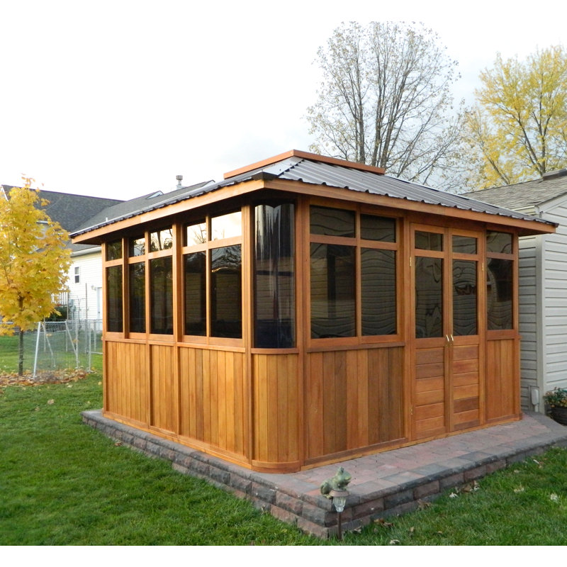 Pavillon de jardin en bois massif l 13 pi x x P 13 pi Villa, Brun