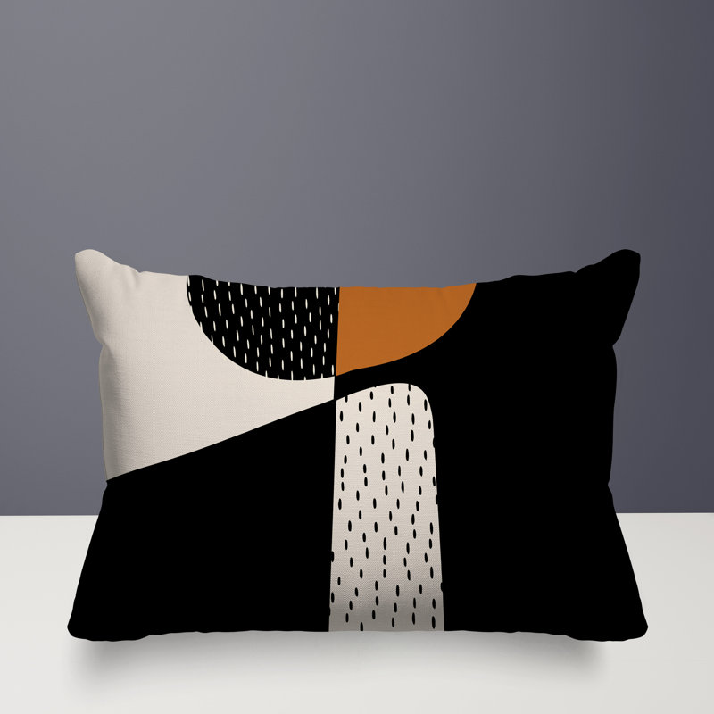 Coussin lombaire réversible intérieur / extérieur Vikka, H 14 po x l 20 po, Orange brûlé / noir / blanc cassé