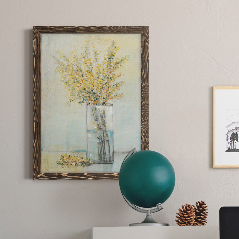 Toile jaune de qualité supérieure avec cadre jaune prêt à accrocher, Encadré de bois de noyer, H 38 po x l 28 po