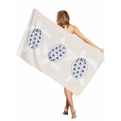 Coastal Sea Turtle Retro Linen Beach Towel Oversized Pool Towels,Quick Dry Absorbent Large Beach Blanket Soft Sand Free Bath Towel , 50 x 60 inAnd a canvas bag with the same printed beach towel will be given as a gift
