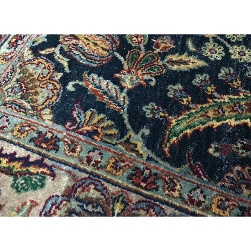 Mahajaran Wool Oriental Area Rug in Navy/Camel