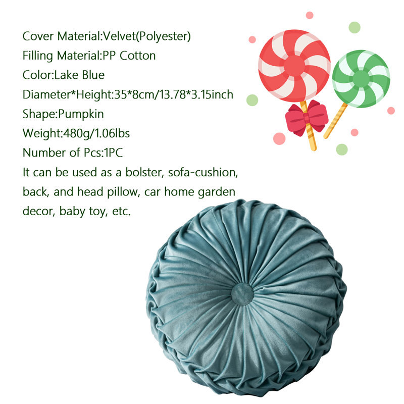  Housse et insert de coussin décoratif rond en velours, Bleu lac