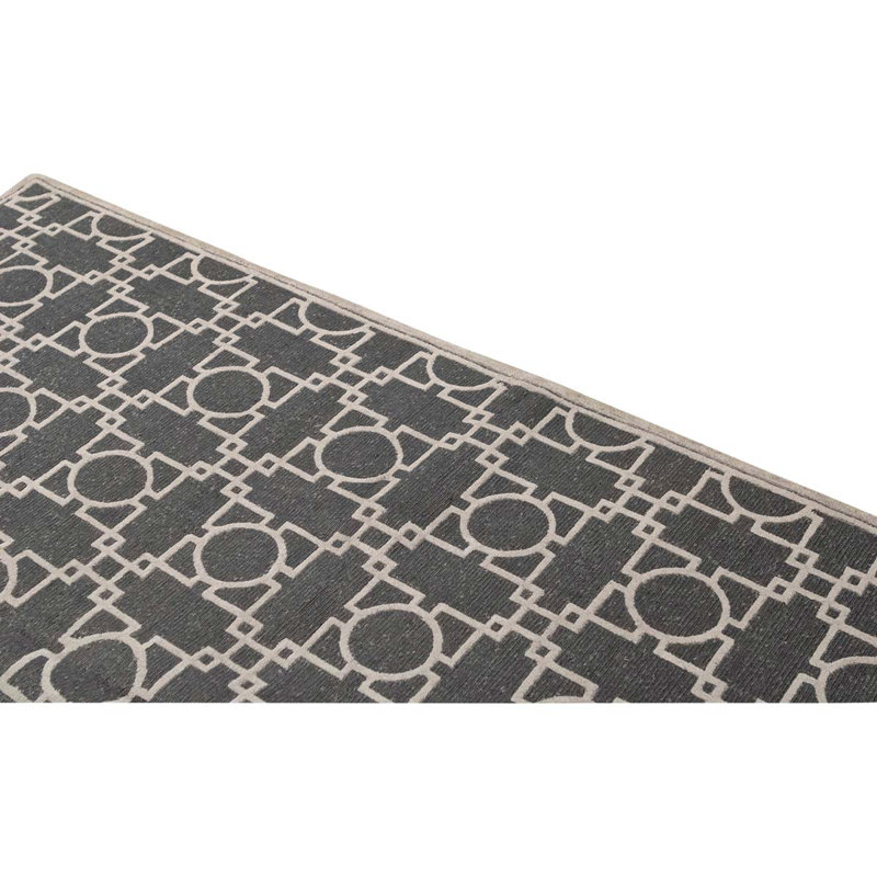 Tapis géométrique gris foncé / ivoire en laine tissé à la main 5 pi 11 po x 9 pi