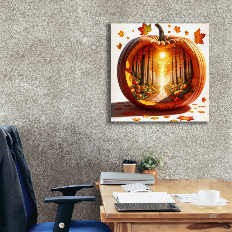  «Fall Landscape Pumpkin 4» par Rey Klimt, art mural sur toile, 26 po x 26 po, H 26 po x l 26 po