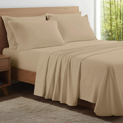 Ensemble de draps 100% viscose biologique, densité de tissage 300 fils, ensemble de 4 pièces, draps rafraîchissants de luxe, poches profondes - Emballage prêt-à-offrir, grand format (sable)