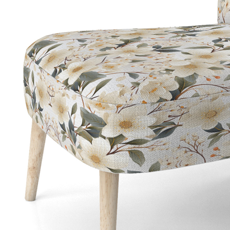 Chaise d'appoint rembourrée White Poppies Minimalist Floral Elegance II
