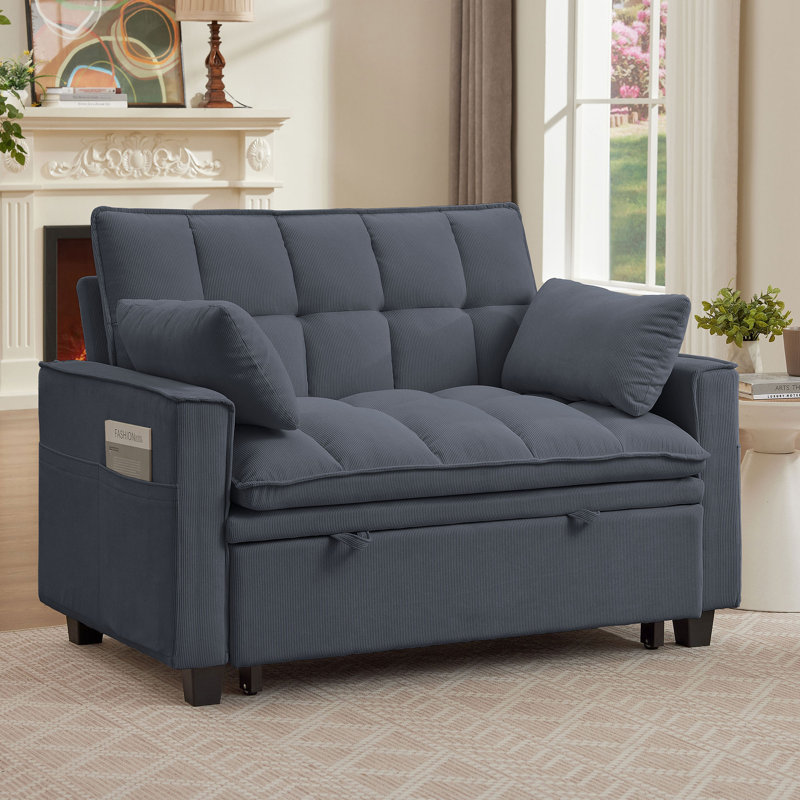Jeronimas 48.03''  Pin Striped  3 in 1 Convertible Sleeper Sofa Bed, Charocal