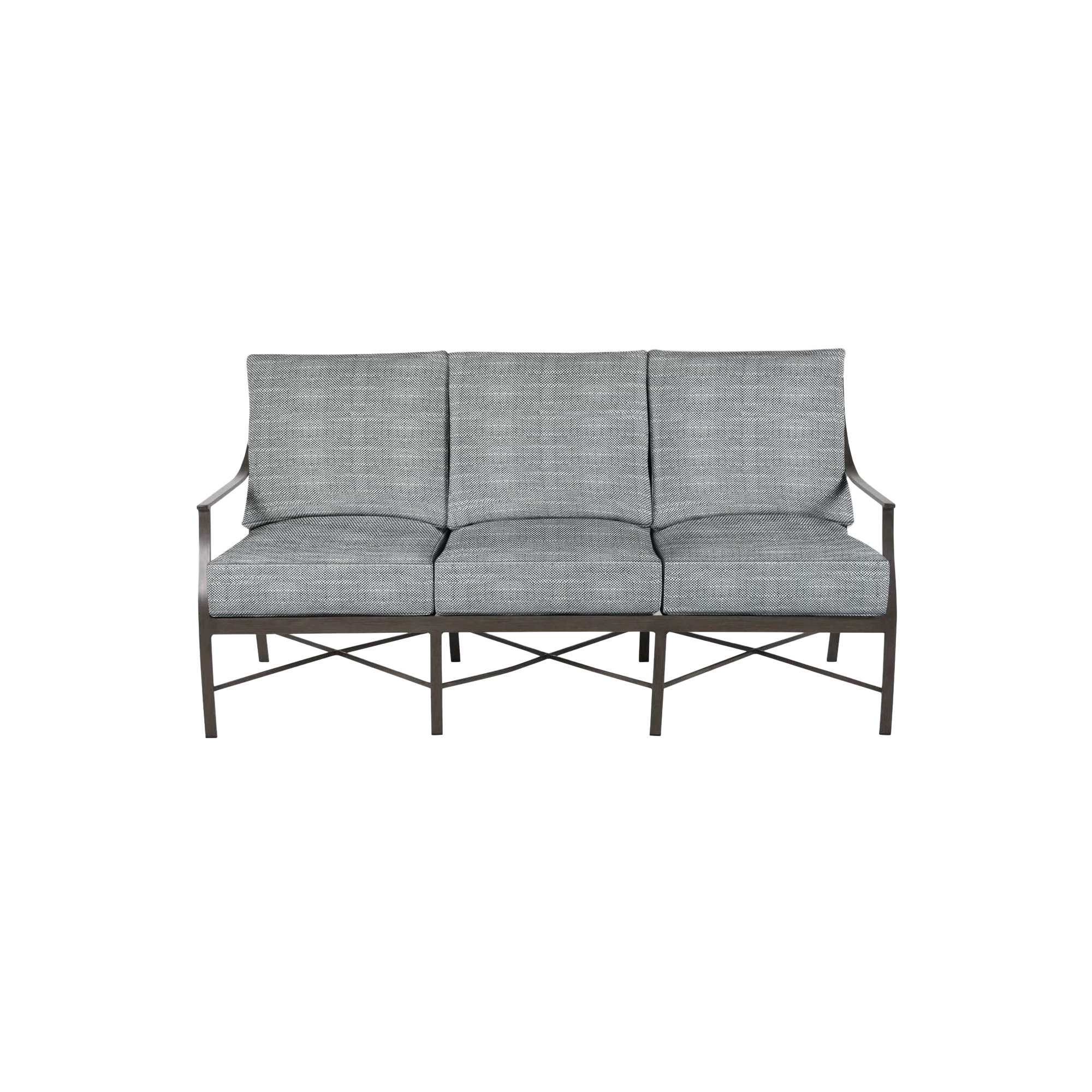 Monaco Wrought Aluminum Sloping Arms Outdoor Sofa, Rollo Silver InsideOut® Linen, Slate Gray, Welt