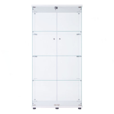 LED Strip Light Two Door Glass Cabinet Glass Display Cabinet With 4 Shelves