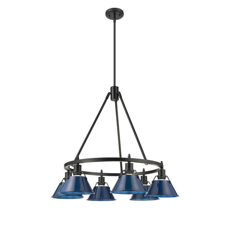 Lustre en roue de chariot unique à 6 lumières Felda, Bleu marine mat, Noir mat