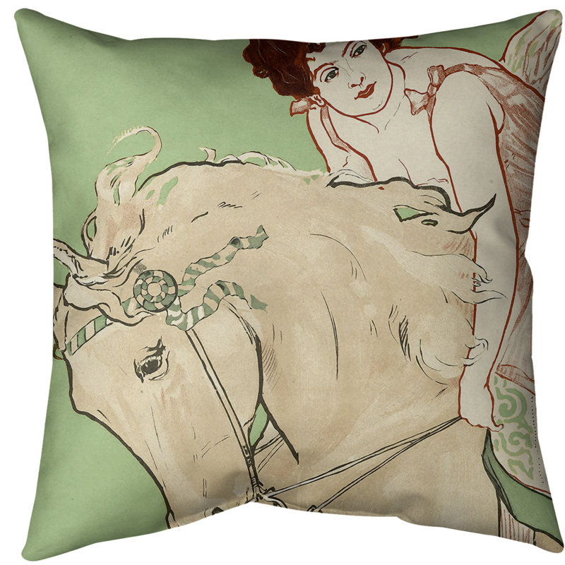Coussin décoratif avec affiche de cheval et de cirque, 14 po x 14 po, Vert, Duvet synthétique