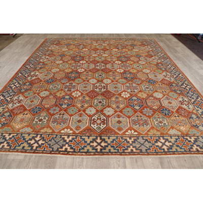 Tapis décoratif en laine noué à la main de conception unique 8 pi 9 po x 10 pi noué à la main New Age Khotan