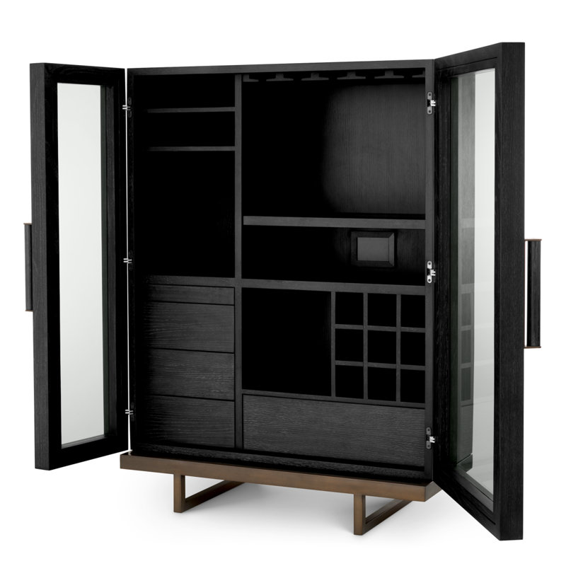 Connaught Solid Wood Bar Cabinet, Charcoal Oak/Bronze