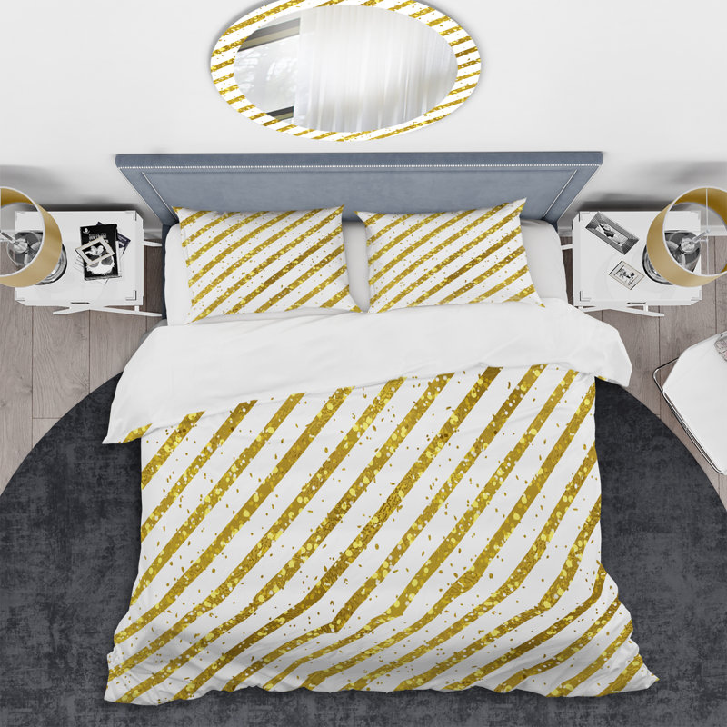 Ensemble de housse de couette en microfibre jaune / blanc 3 pièces