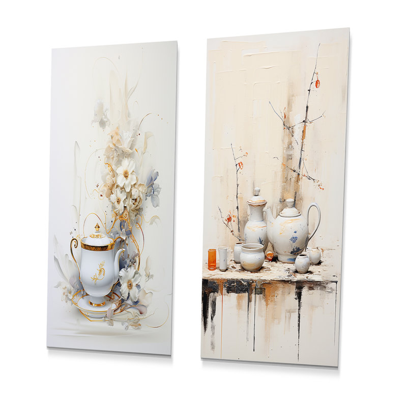 Beige thé poterie Silhouettes - ensemble de 2 décorations murales café et thé en métal, H 28 po x l 24 po