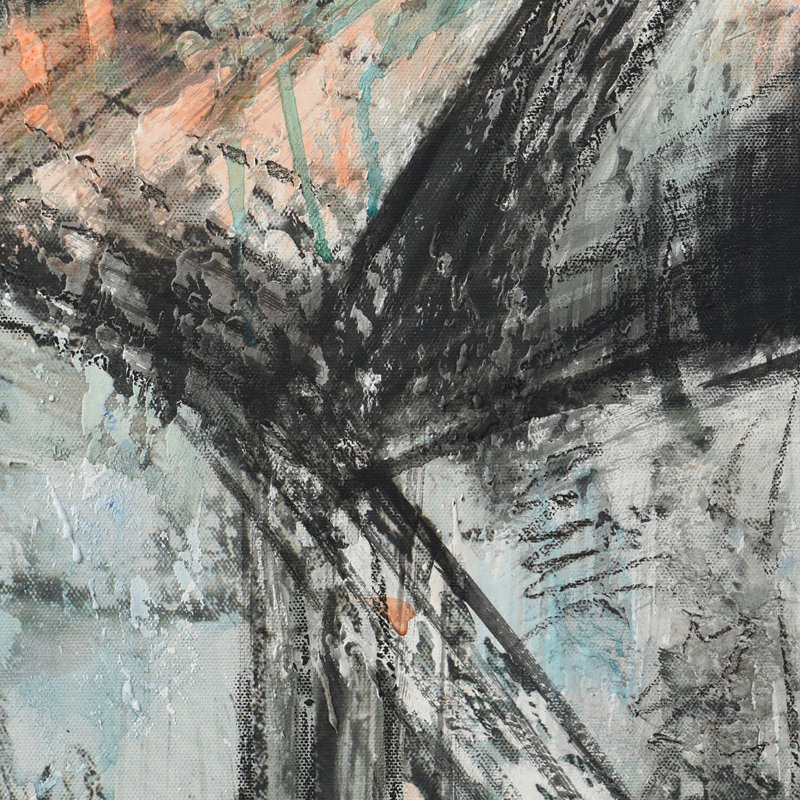 Croquis de rue - peinture à la main sur toile - 42 po x 42 po - cadre noir