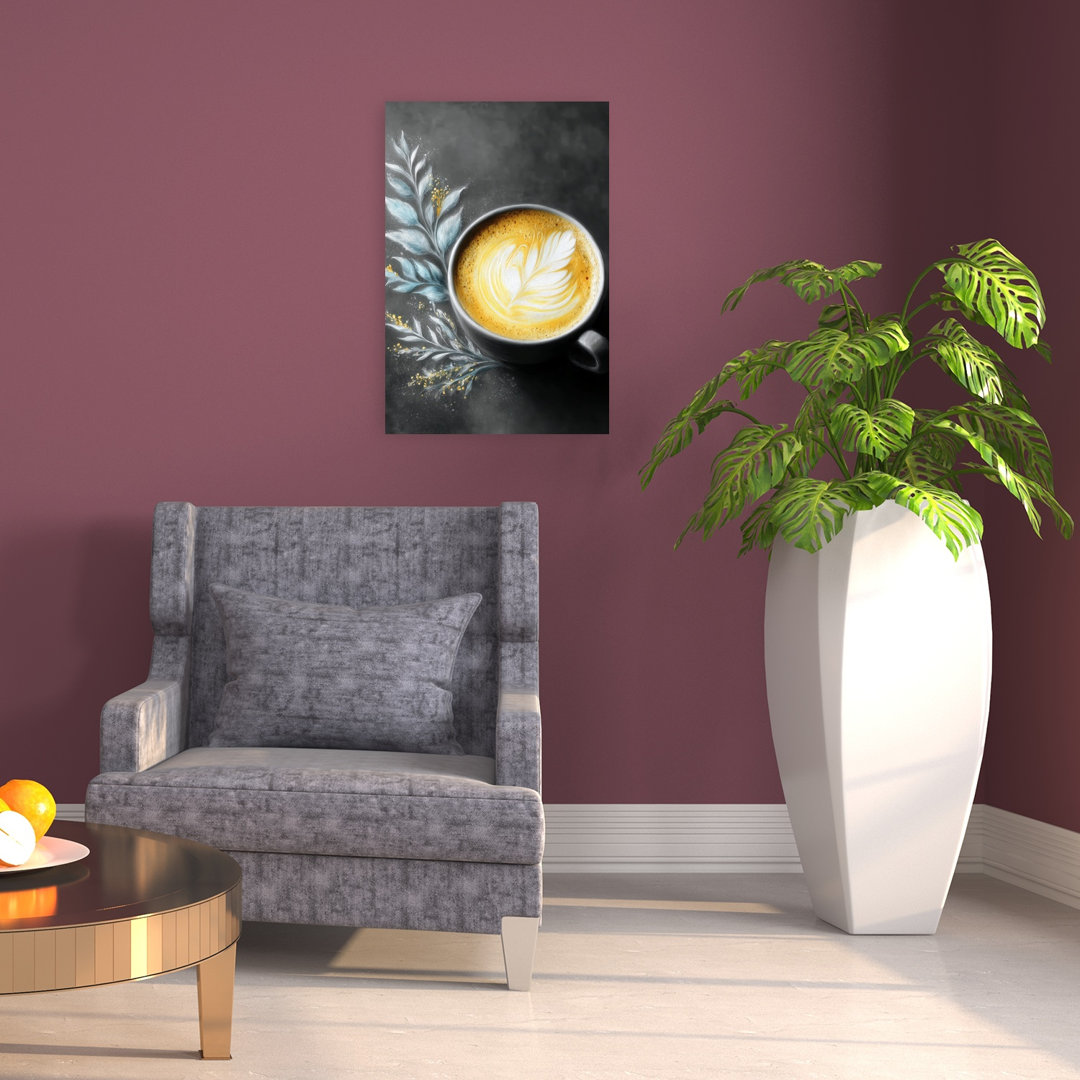 Latte Feather Elegant Abstract Contemporary Plant Landscape Wall Art Print