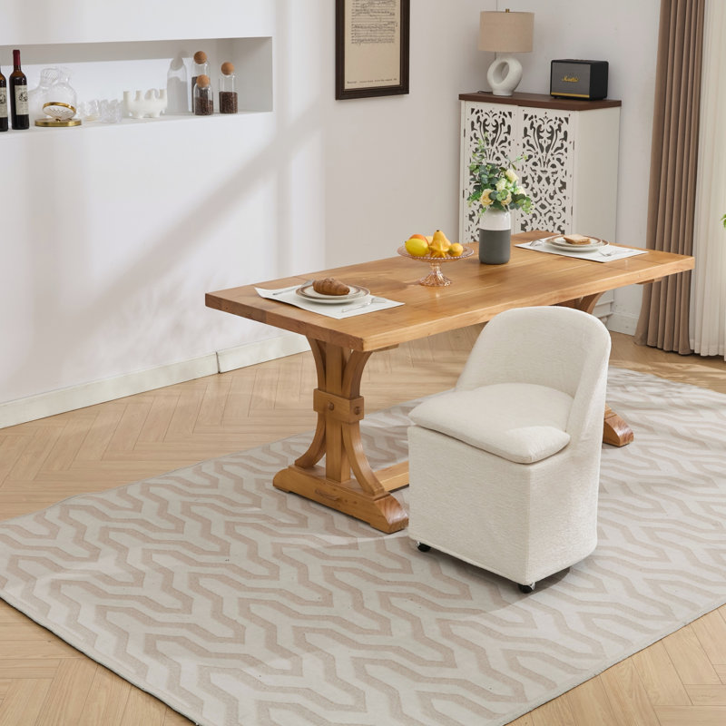 Ensemble de 2 chaises de salle à manger en chenille avec roues universelles, Beige