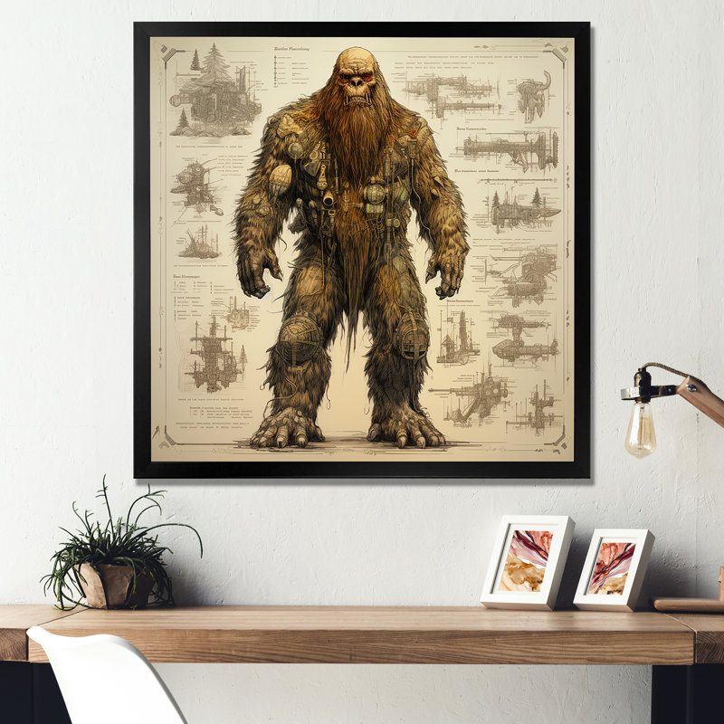 «Vintage Bigfoot Blueprint», art mural Bigfoot, Cadre photo noir, H 16 po x l 16 po x P 1 po