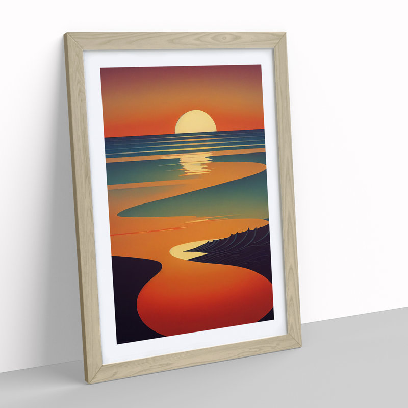 Dashing Sunset Abstract - Single Picture Frame Print, Oak, 34cm H x 25cm W x 2cm D