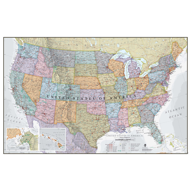 Medium USA Classic Wall Map - No Frame Print, 55.9cm H x 86.4cm W x 0.5cm D