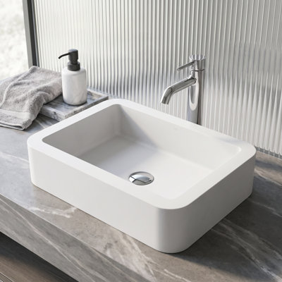Lavabo de salle de bain vasque rectangulaire fait à la main blanc mat L 23 po x l 16 po x H 5 po Petunia