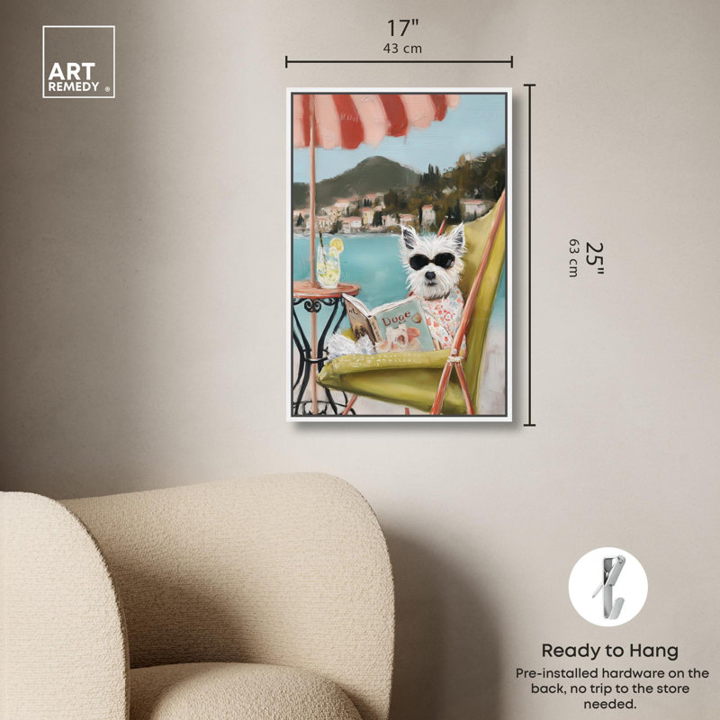 «Beach Reader I Fun Pet», reproduction d'art sur toile par Art Remedy, H 15 po x l 10 po, Structure noire