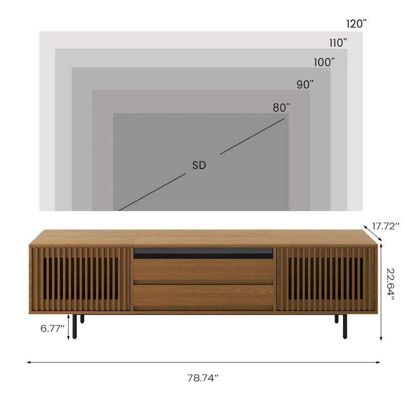 VISION - Meuble télé Mid-Century moderne 78,74 po pour projecteur