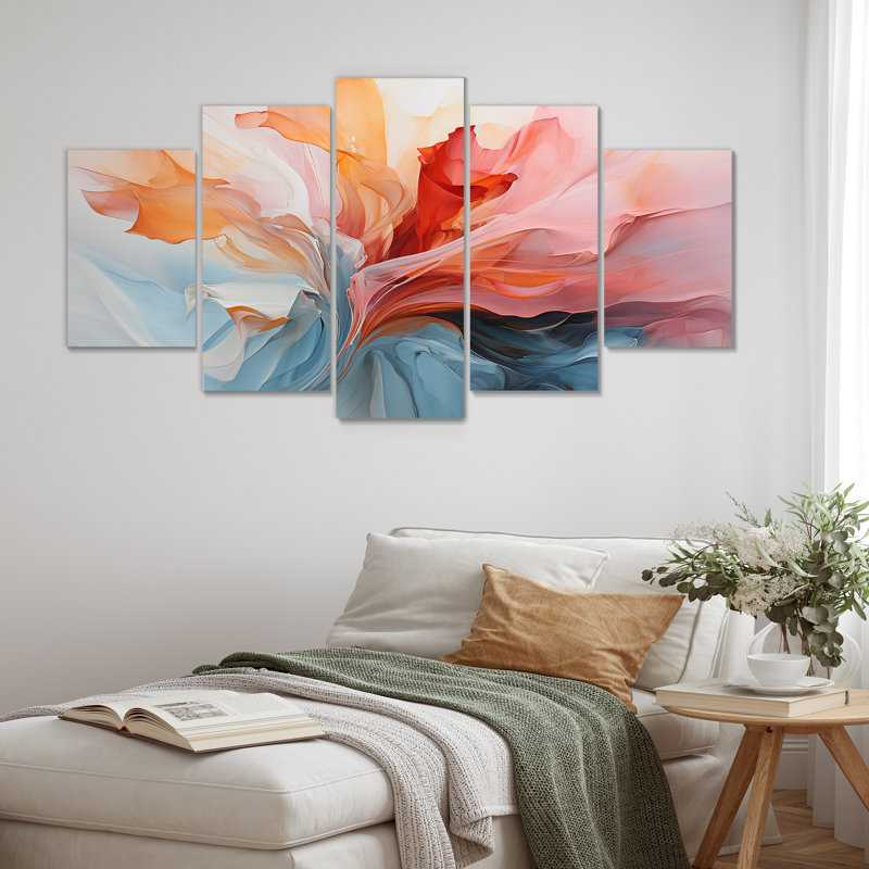 Rose et bleu apaisant tourbillonnant II - ensemble de peintures murales abstraites