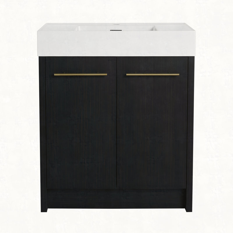  Meuble-lavabo autoportant avec lavabo en résine, avec porte à fermeture douce, ensemble KD, 30"