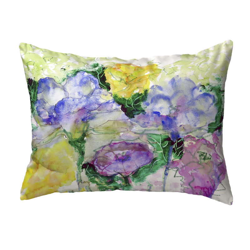 Watercolor Garden Floral Outdoor Reversible Throw Pillow
