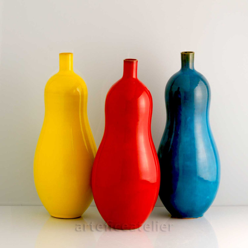 Chrisander Handmade Ceramic Table Vase, Green, 20cm H x 9cm W x 9cm D