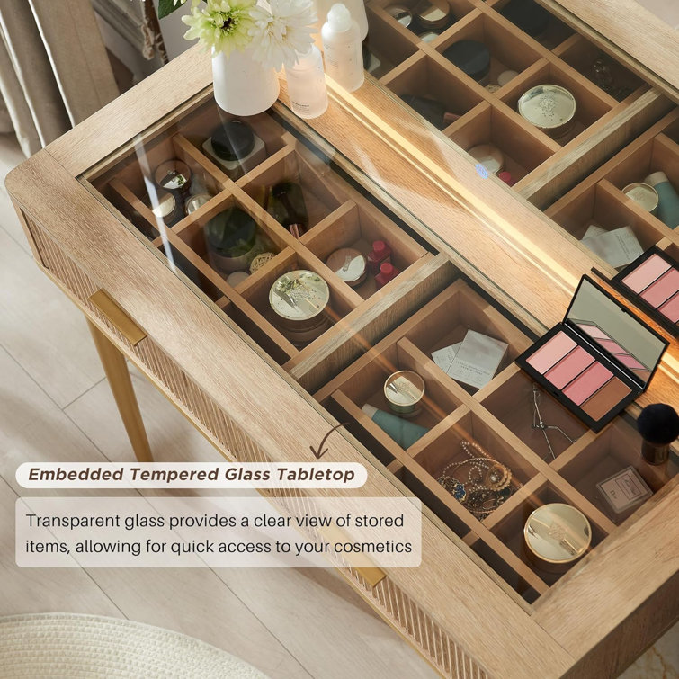 Zadia 48" Makeup Vanity with 36" Lighted Mirror, 4 Dressers & Charging Station & 3 Light Modes