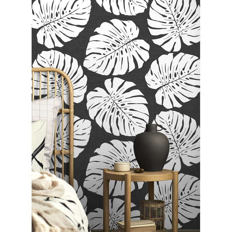 Ajwaa Shadow Monstera Leaf Peel And Stick Wallpaper, Black