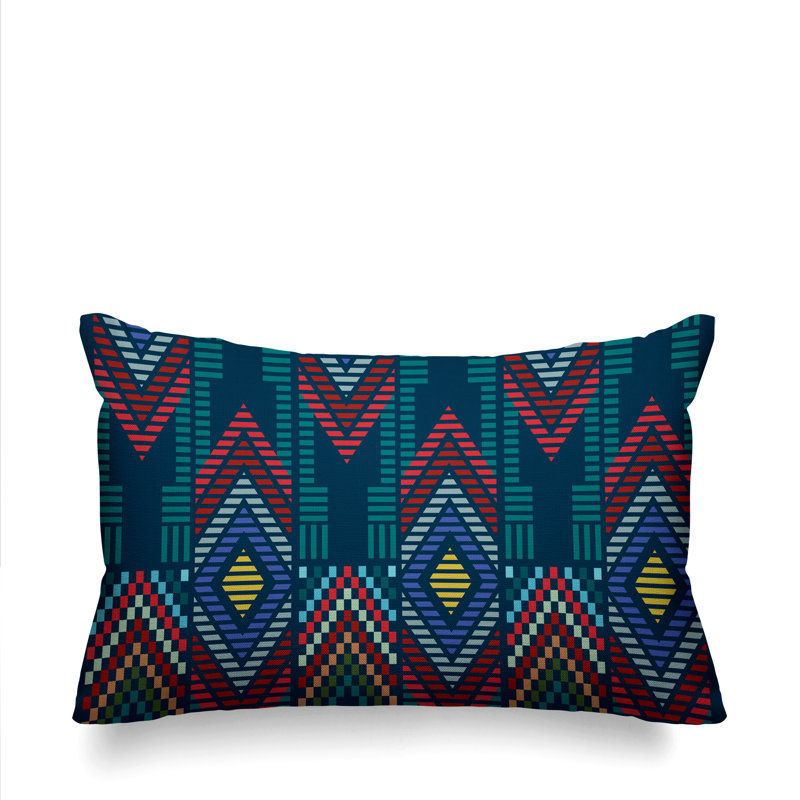 Coyote Geometric Outdoor Reversible Throw Pillow, Navy Blue