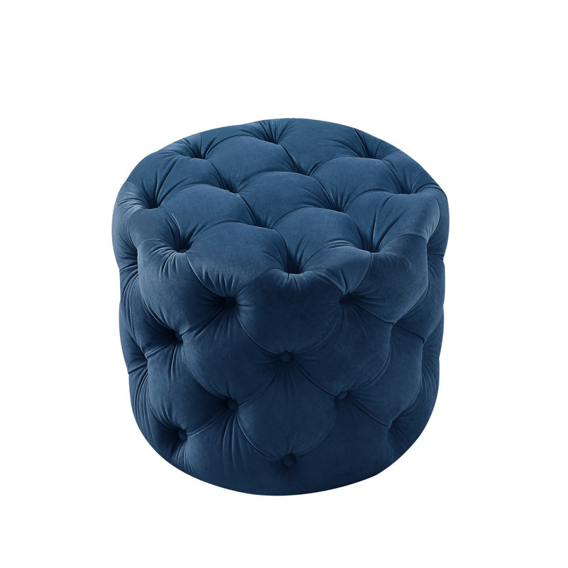 Repose-pieds capitonné rond de 21 po, Velours bleu marine