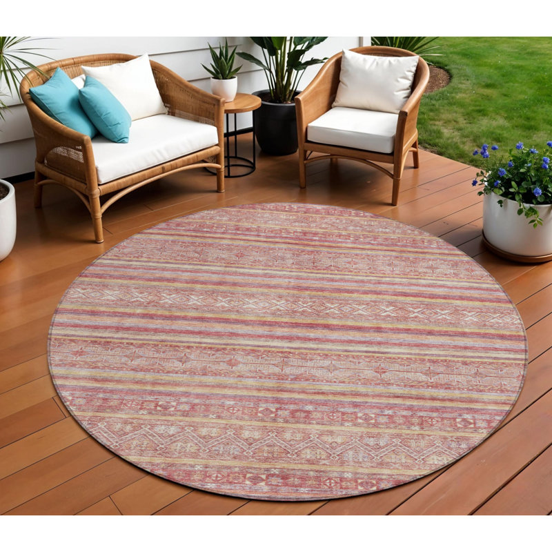 Tapis rond intérieur et extérieur rond lavable 8 'rouille et corail