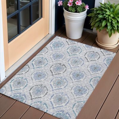 Tapis intérieur lavable 3 pi x 5 pi gris et bleu denim