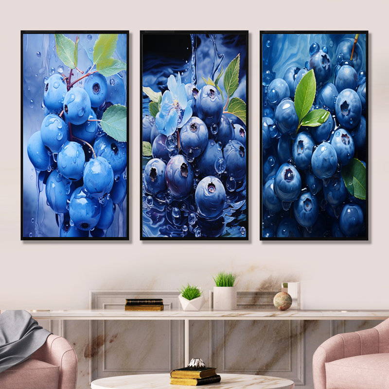 Cianciolo - Ensemble de 3 impressions sur toile de fruits, Cadre flottant noir, H 28 po x l 36 po