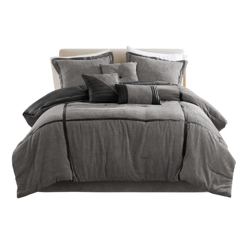 Ensemble de chambre à coucher 7 pièces en velours côtelé confortable et moderne de 1,48 po de hauteur, avec rangement compact