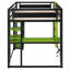 Lit mezzanine double en bois avec bureau, tablettes, ports USB et de type C, prise de courant et lumière RVB, noir et vert-1374592701