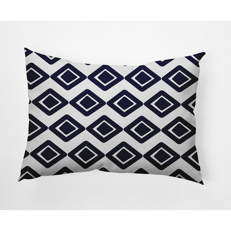 Diamond Geometric Outdoor Reversible Throw Pillow, Navy