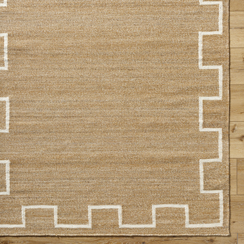 Tapis brun / blanc rectangulaire en laine tissé à la main à motif rectangulaire marocain Jerrylène, Rectangle 2 pi x 3 pi